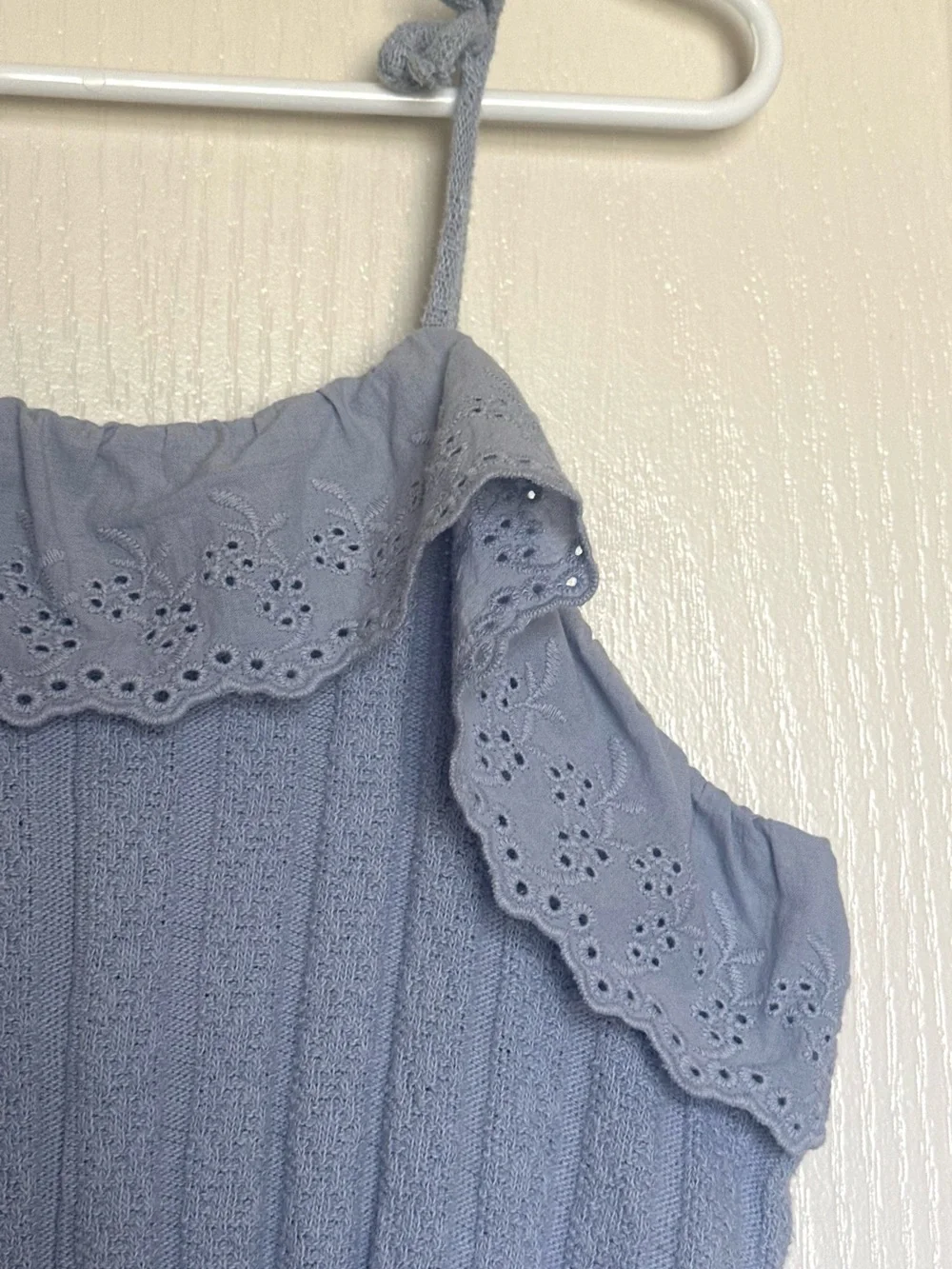 Zara Light Blue Eyelet-Trim Cold-Shoulder Knit Romper